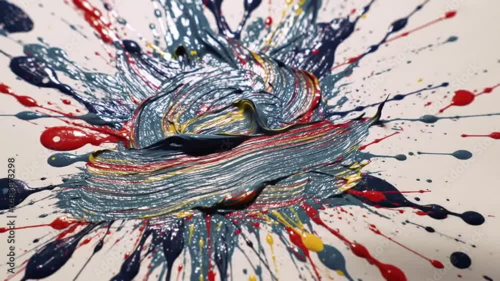 Poster abstract multi colored paint explosion with artistic swirls on canvas