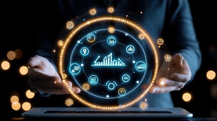 Person Displays Digital Business Analytics Dashboard