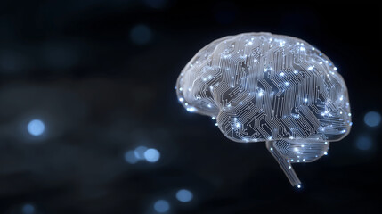 Futuristic 3D Brain with Neon Circuits on Dark Background
