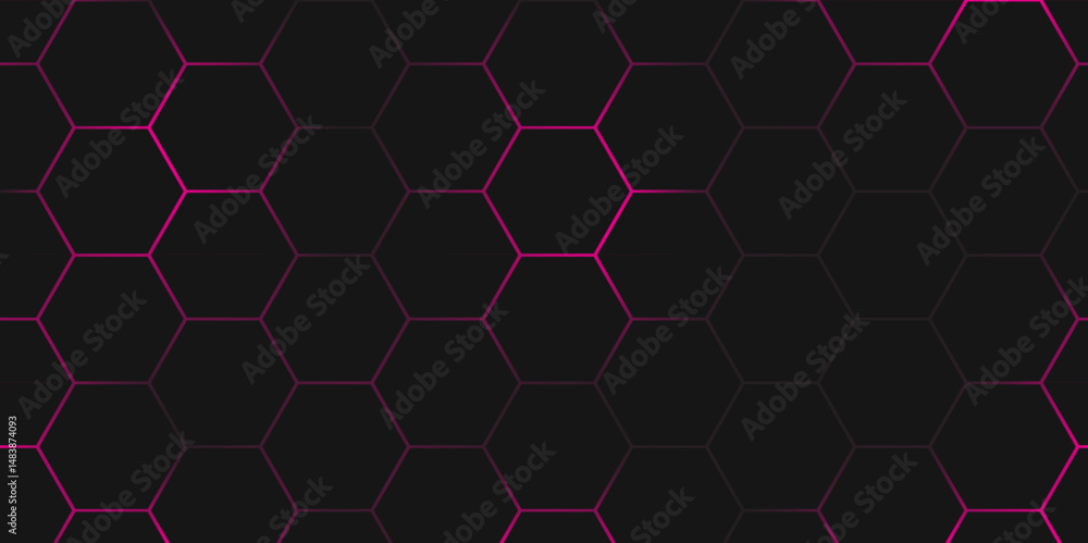 Poster abstract dark hexagon technology background with pink colored. hexagonal gaming vector tech illustra
