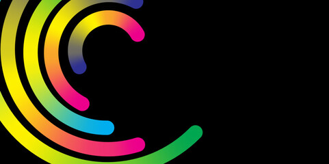 Abstract Color Lines with a Gradient on a black Background. Abstract Colorful Wavy circle Lines on black Background. Abstract Modern Design.