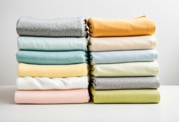 A stack of folded towels on a table.