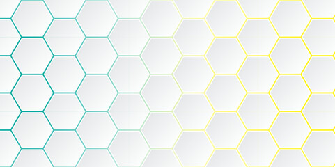 Abstract Hexagon white background. Abstract background design with white hexagon and colorful light. Abstract. Hexagon. Vector.