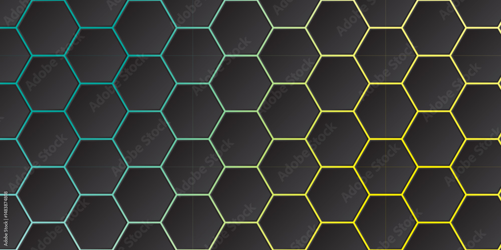 Aufkleber abstract blue and yellow gradient with dark hexagon. abstract hexagonal background on gradient.
