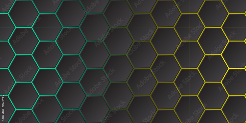 Aufkleber abstract blue and yellow gradient with dark hexagon. abstract hexagonal background on gradient.