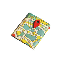 Colorful Map Wallet with Red Pin, Ideal for Travel Lovers and Adventurers on the Go on transparent background