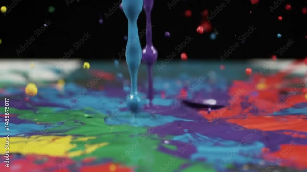 Poster Colorful Liquid Splashes And Collisions Creating Abstract Artistic Visual Effects