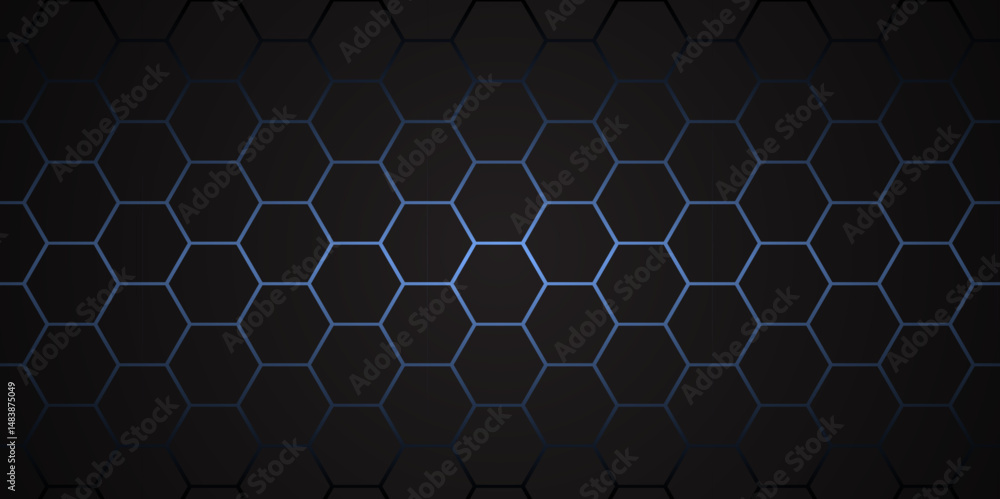 Poster abstract dark hexagon technology background with blue light. hexagonal gaming vector tech illustrati