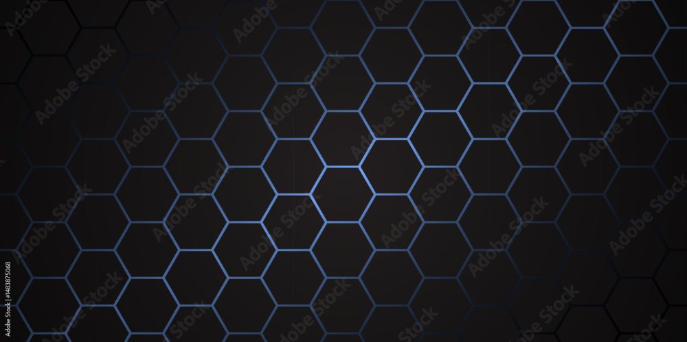 Poster abstract dark hexagon technology background with blue light. hexagonal gaming vector tech illustrati