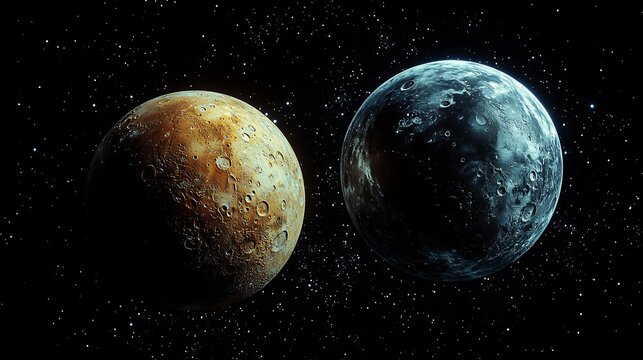 High res photo style render of Iapetus Hyperion with distinct texture and retrograde orbit realistic planetary detail sharp texture contrast