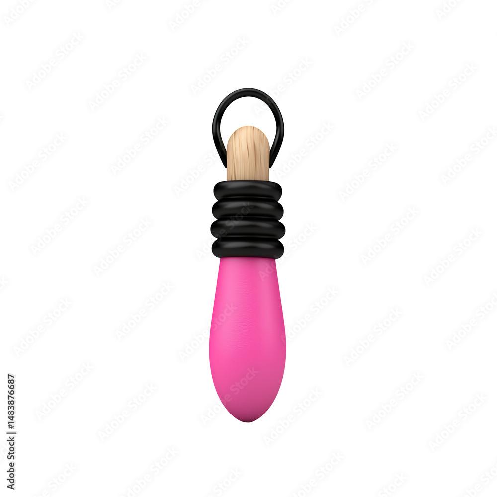 Poster pink teardrop shaped object with black rings and a light brown top, isolated on a transparent backgr