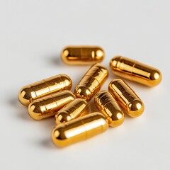 Naklejka premium Gold Capsules: All-Natural Vitamins Dietary Supplements for Health & Wellness