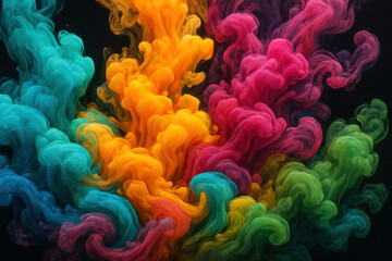 Fototapeta premium Colorful smoke billows on a black background.