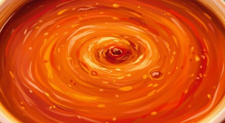 Fototapeta premium Abstract swirling orange liquid vibrant color textured surface close up view dynamic flow