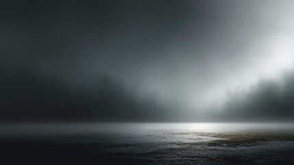 Obraz premium Mysterious ambiance created by dark grey background and soft fog, evoking a serene yet eerie atmosphere in the silence of an expansive landscape