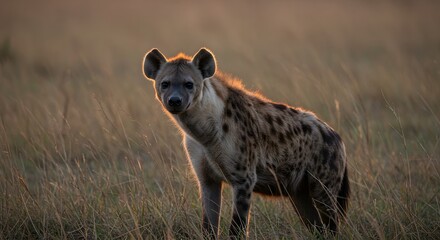 Realistic Illustration of a Spotted Hyena Side View