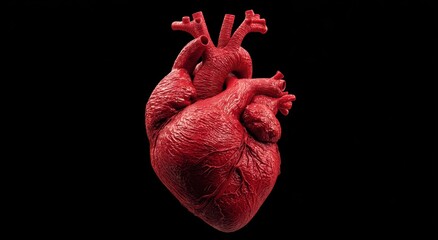 Detailed 3D Render of a Human Heart Against a Black Background