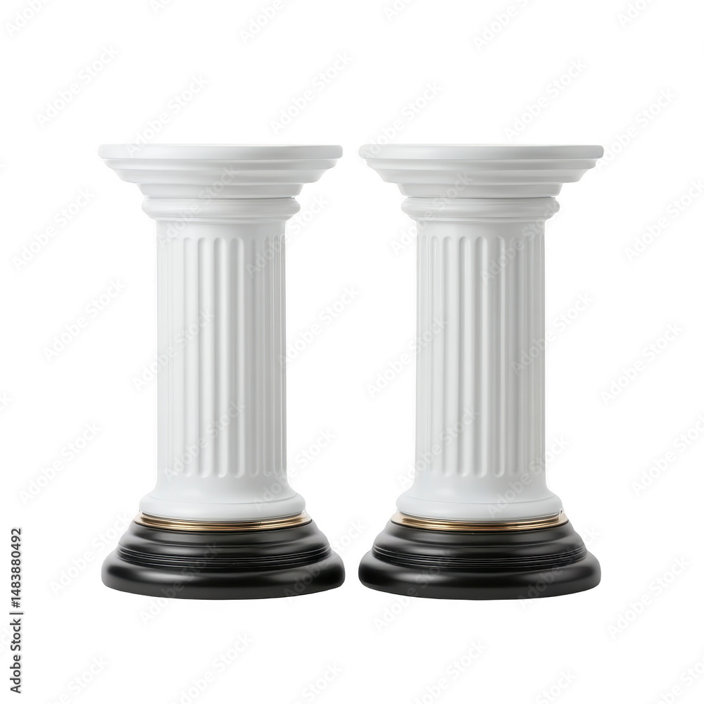 Poster two elegant white columns with fluted design and black bases stand side by side, showcasing classica