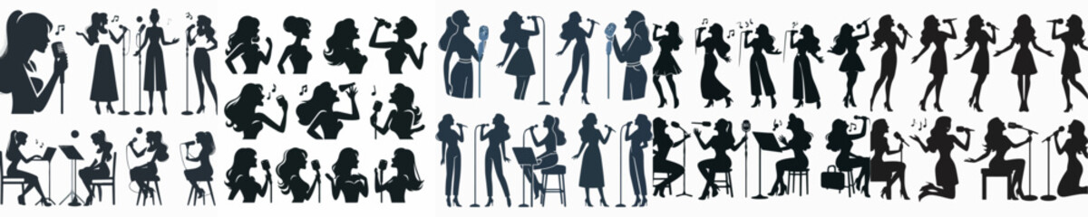 Vector silhouette of a woman singing