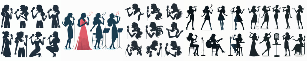 Vector silhouette of a woman singing