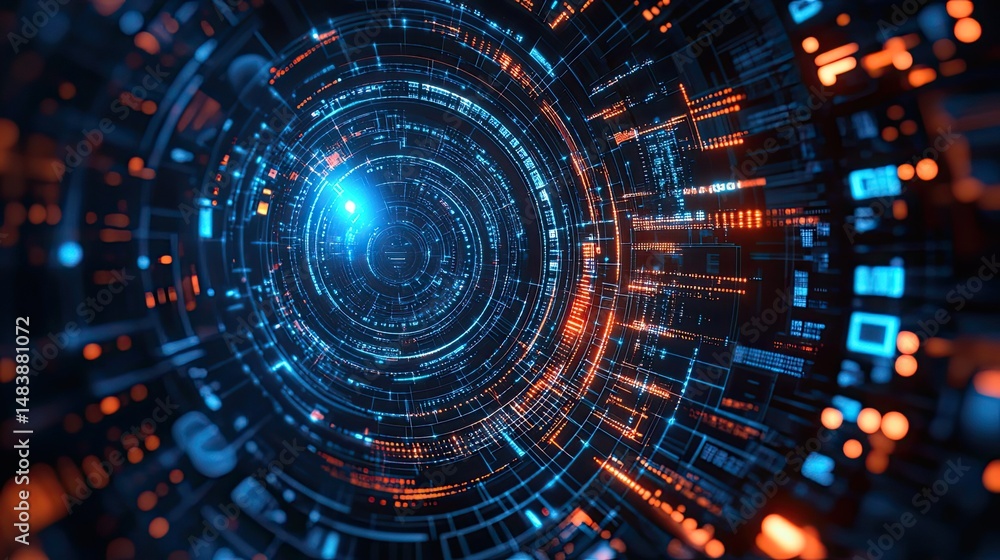 Aufkleber circle tech concept, graphic of circular technology design integrating advanced digital elements.