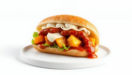 Chorip?n Argentinian Sausage Sandwich with Chimichurri on White Screen