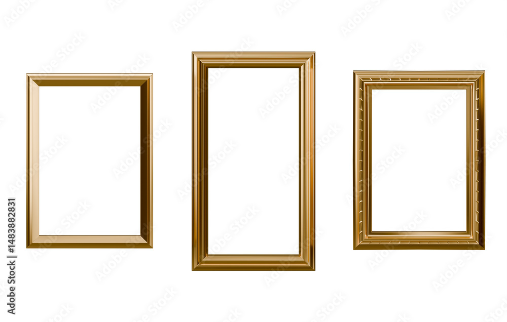 Poster gold frame set pack isolated background 3d rendering