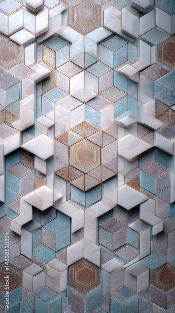 Poster abstract geometric pattern with textured hexagons in pastel colors creating a modern artistic wall d