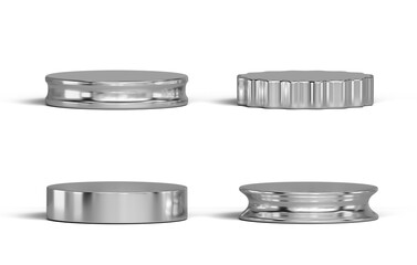 Silver chrome podium set pack isolated background 3d rendering	
