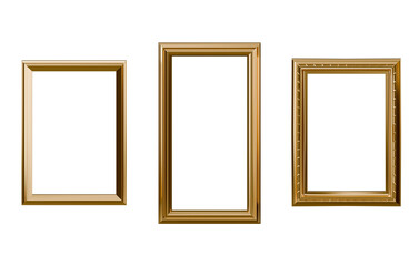 Gold frame set pack isolated background 3d rendering