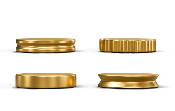 Gold podium set pack isolated background 3d rendering	
