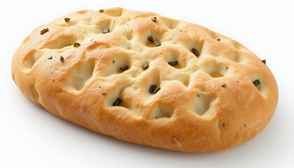 Golden Focaccia Italian Flatbread Isolated on White Detailed 3D Render