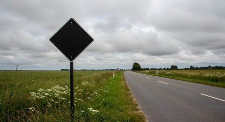 Blank Black Diamond Warning Sign on Post