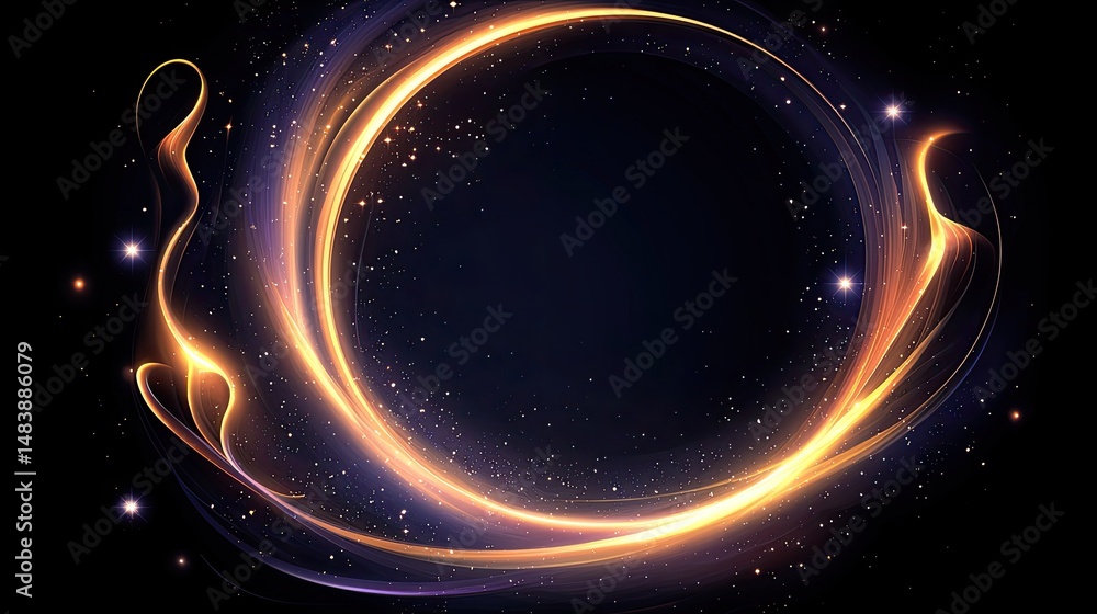 Aufkleber golden light trails form a circular design in space