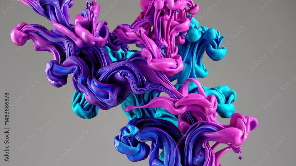 Poster dynamic colorful swirling ink explosion and flow in liquid art display