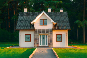 An elegant English detached home in the United Kingdom, seen from the front.