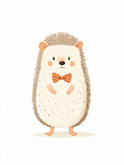 Hedgehog Cartoon Illustration Cute Animal Bowtie Digital Artwork Vector Forest Nature Whimsical Design Playful Friendly Adorable Character Fuzzy Fantasy Coloring Decorative Prints Tshirts Crafting 