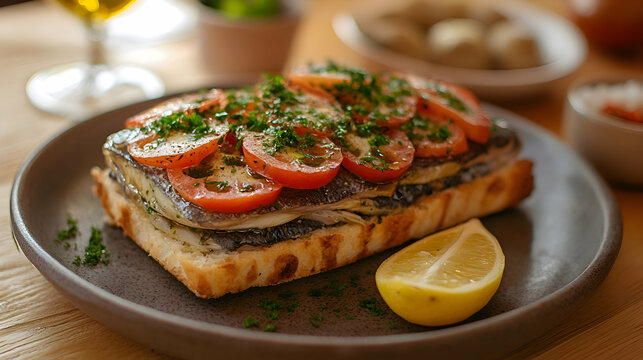 Boquerones, Anchovies marinated anchovies layered neatly, bright casual setup