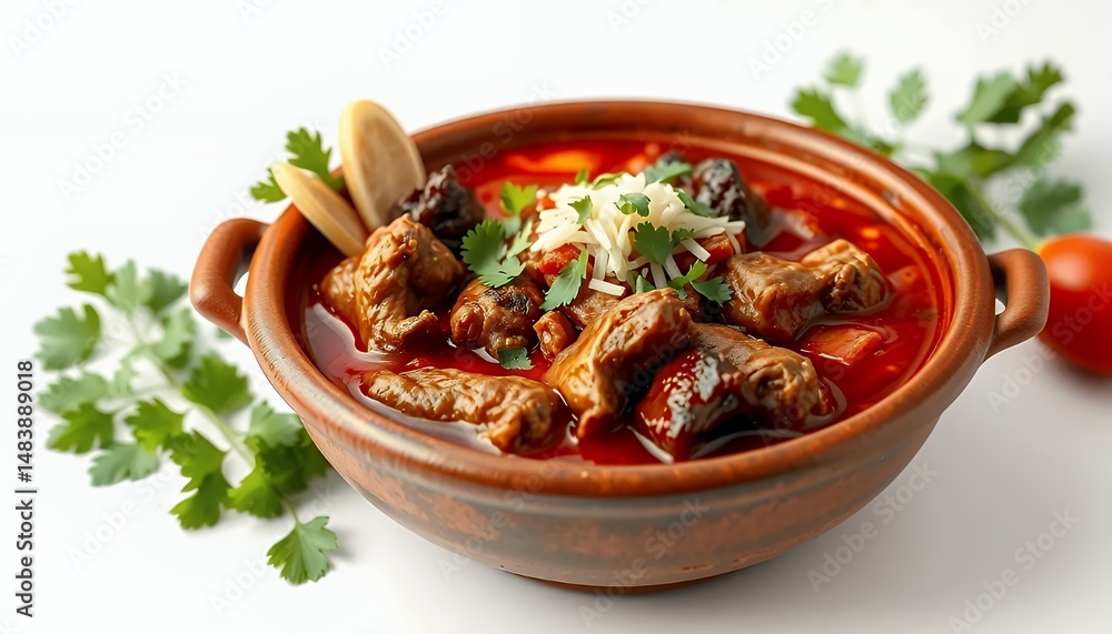 Poster p?rk?lt a hearty hungarian stew in 3d render with rich red sauce isolated on white backdrop featurin