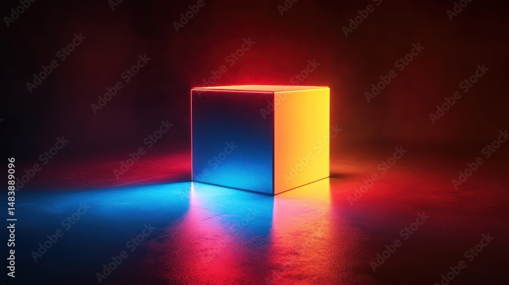 Poster glowing geometric cube in vibrant light abstract background design