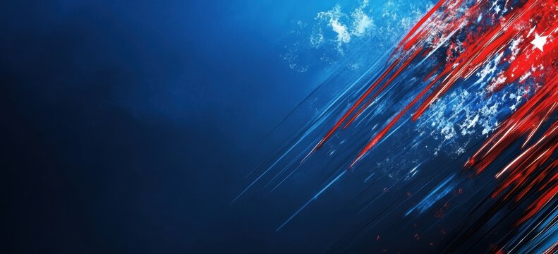 A blue background with red, white, and blue fireworks an American patriotic theme for advertising text Generative AI