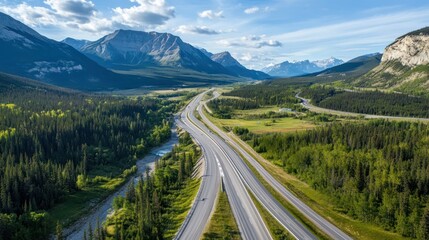 Fototapeta premium Majestic Mountain Highway: A Scenic Drive Through the Canadian Rockies