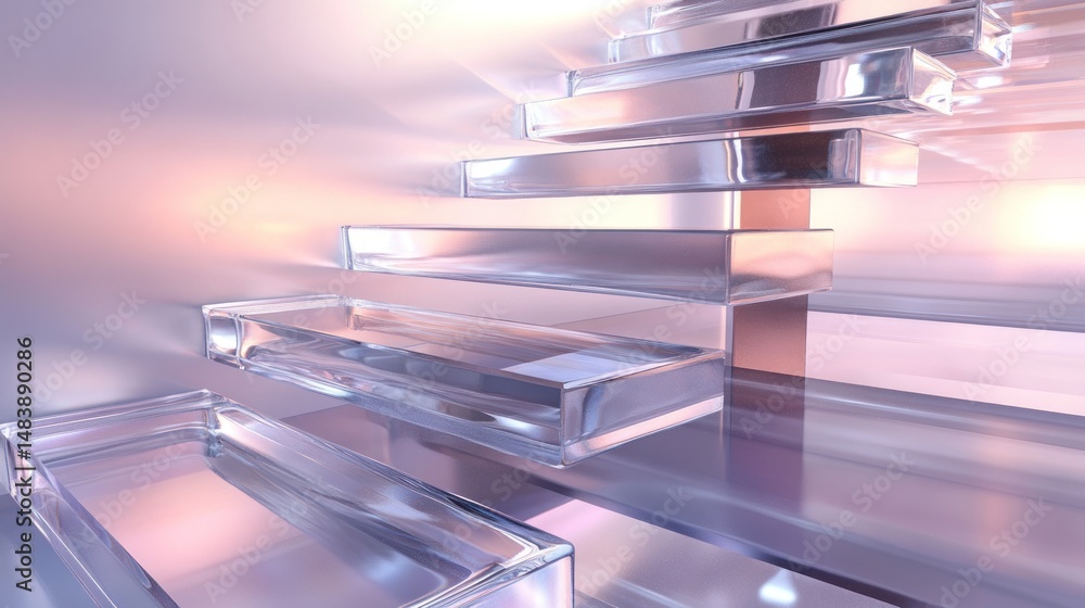 Poster elegant floating glass steps bathed in soft diffused light design