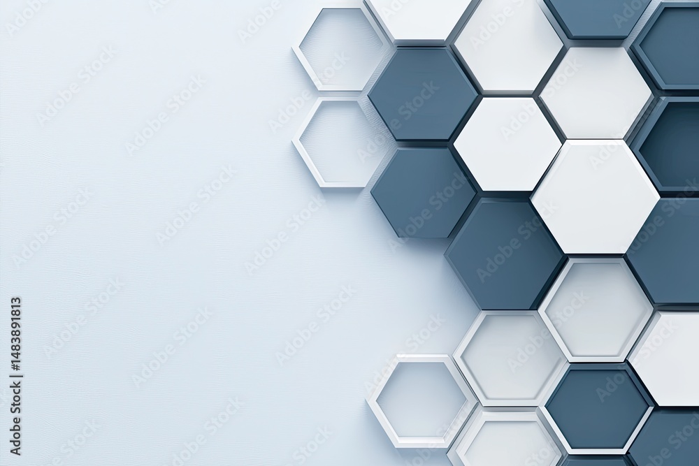 Poster Abstract Hexagon Pattern Design in Blue and White