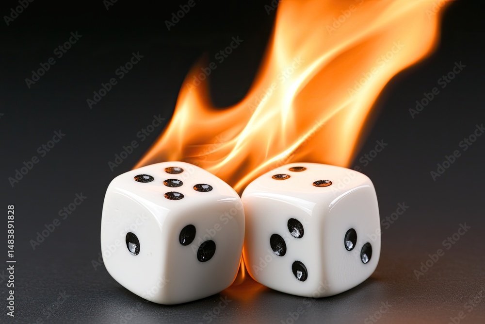 Poster flaming dice gamble a burning risk image