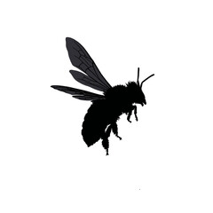 Solid black silhouette of a bee flying
