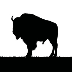 Solid black silhouette of a bison standing