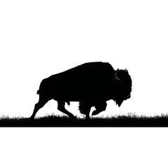 Solid black silhouette of a buffalo charging