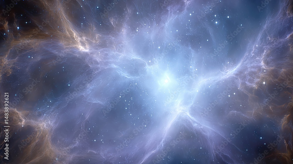 Poster cosmic nebula merges with human brain glowing synapses and constellations unite