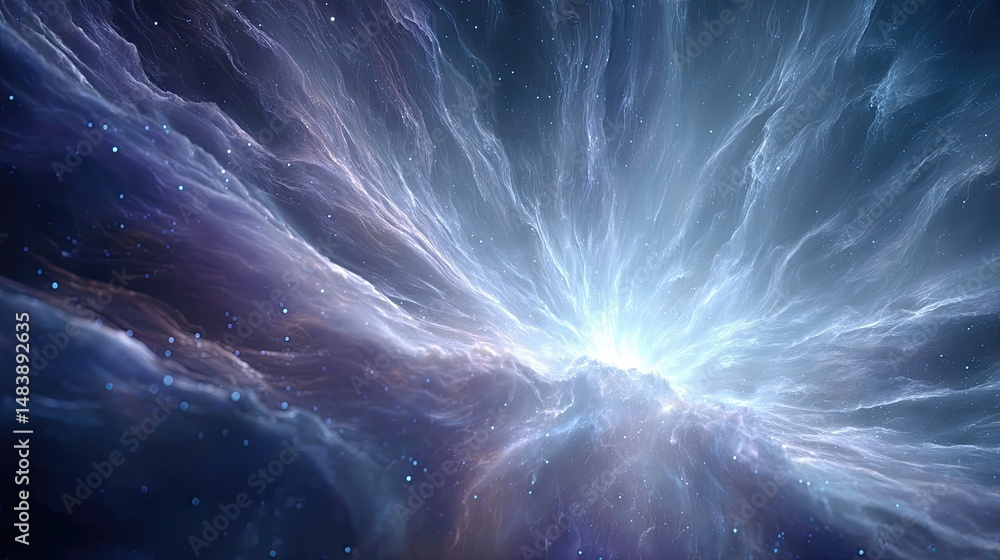 Poster Cosmic Nebula Transforms Into Neural Network Visualization With Glowing Synapses in Deep Blue